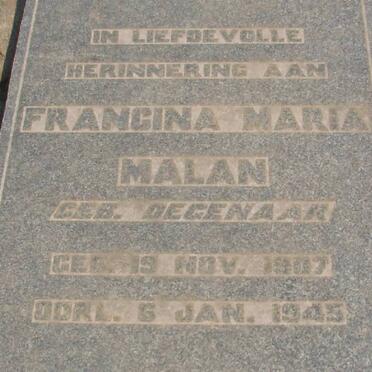 MALAN Francina Maria nee DEGENAAR 1907-1945