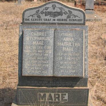 MARE Gabriel Stephanus 1790-1852 &amp; Anna Magrietha DU PLESSIS 1797-1860