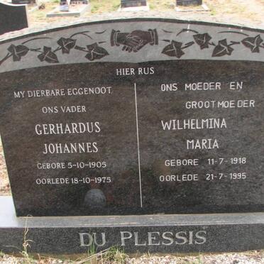 PLESSIS Gerhardus Johannes, du 1905-1975 &amp; Wilhelmina Maria 1918-1995