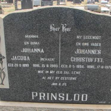 PRINSLOO Johannes Christoffel 1894-1970 &amp; Johanna Jacoba BEKKER 1899-1980