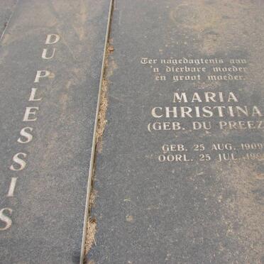 PLESSIS Maria Christina, du nee DU PREEZ 1909-1999