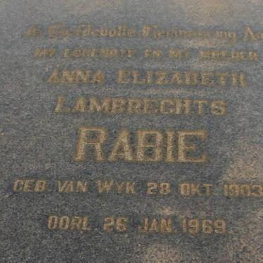 RABIE Anna Elizabeth Lambrechts nee VAN WYK 1903-1969