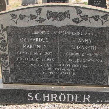 SCHRODER Gerhardus Martinus 1907-1988 &amp; Anna Elizabeth 1907-1974