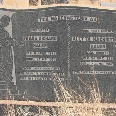 SAUER Frans Richard 1876-1950 &amp; Aletta Magrietha BUCKLE 1882-1963