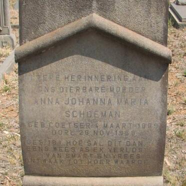 SCHOEMAN Anna Johanna Maria nee COETSER 1889-1959
