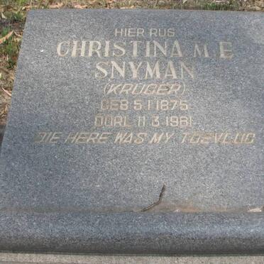 SNYMAN Christina M.E. nee KRUGER 1875-1961