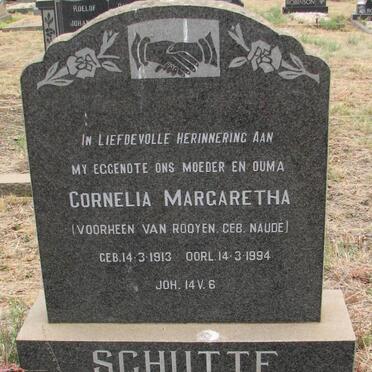 SCHUTTE Cornelia Margaretha voorheen VAN ROOYEN nee NAUDÉ 1913-1994
