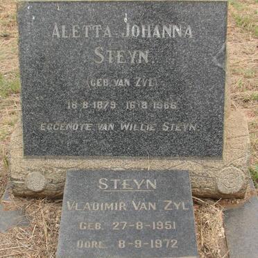 STEYN Aletta Johanna nee VAN ZYL 1879-1966 :: STEYN Vladimir van Zyl 1951-1972