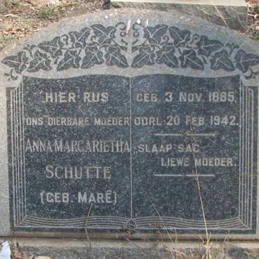 SCHUTTE Anna Margarietha nee MARE 1885-1942