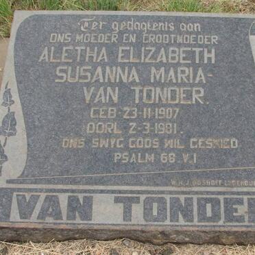 TONDER Aletha Elizabeth Susanna Maria, van 1907-1981