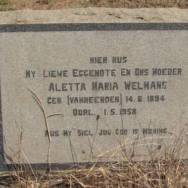 WELMANS Aletta Maria nee VAN HEERDEN 1894-1958