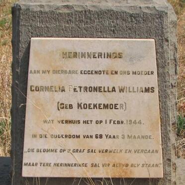 WILLIAMS Cornelia Petronella nee KOEKEMOER -1944