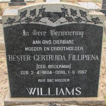 WILLIAMS Hester Gertruida Fillipiena nee BROEKMAN 1884-1967