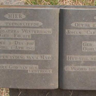 WINTERBACH Johan Carel 1883-1940 &amp; Anna Dorathea FOURIE 1887-1945