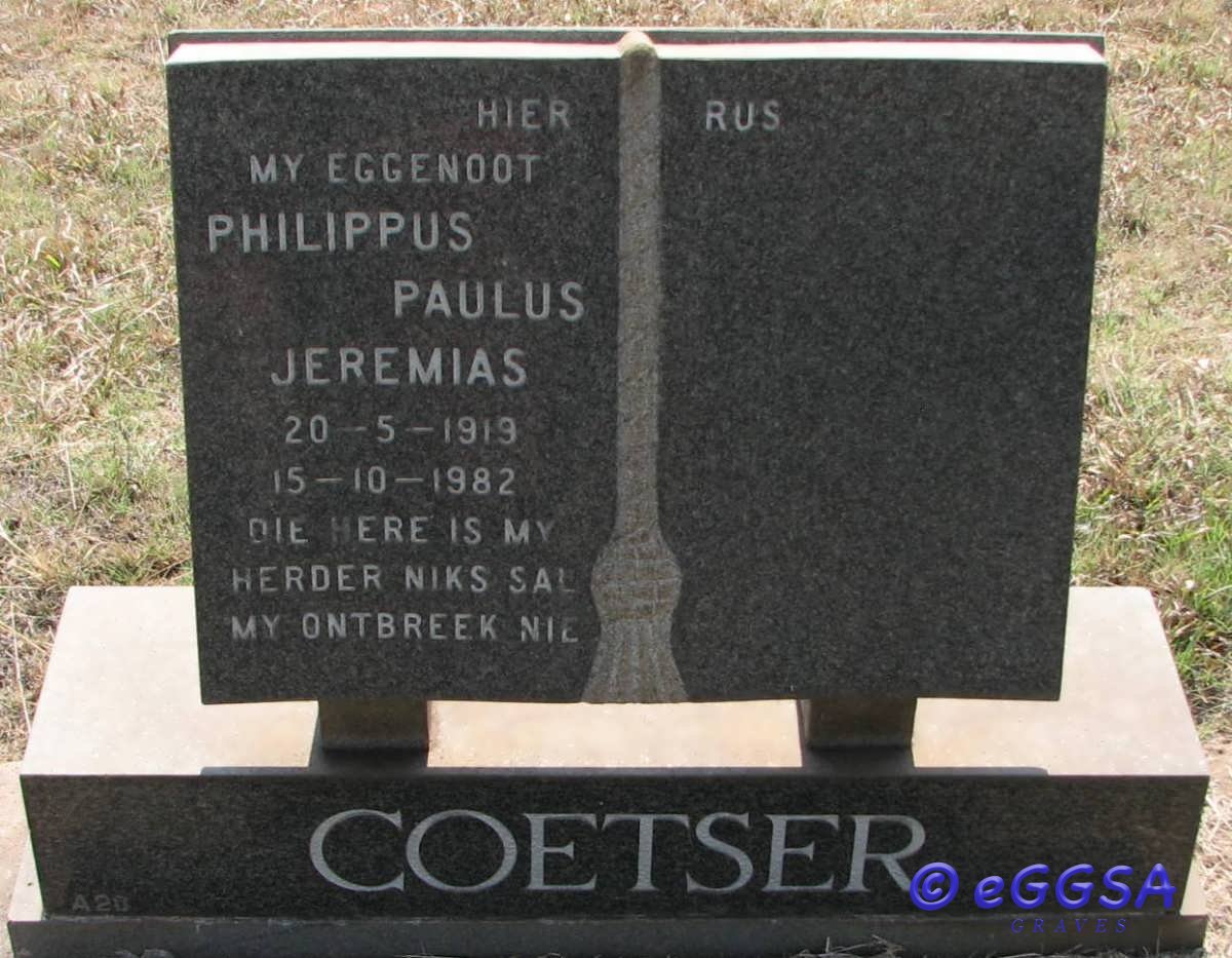 COETSER Philippus Paulus Jeremias 1919-1982