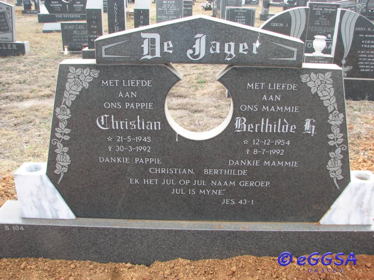 JAGER Christian, de 1945-1992 &amp; Berthilde H. 1954-1992