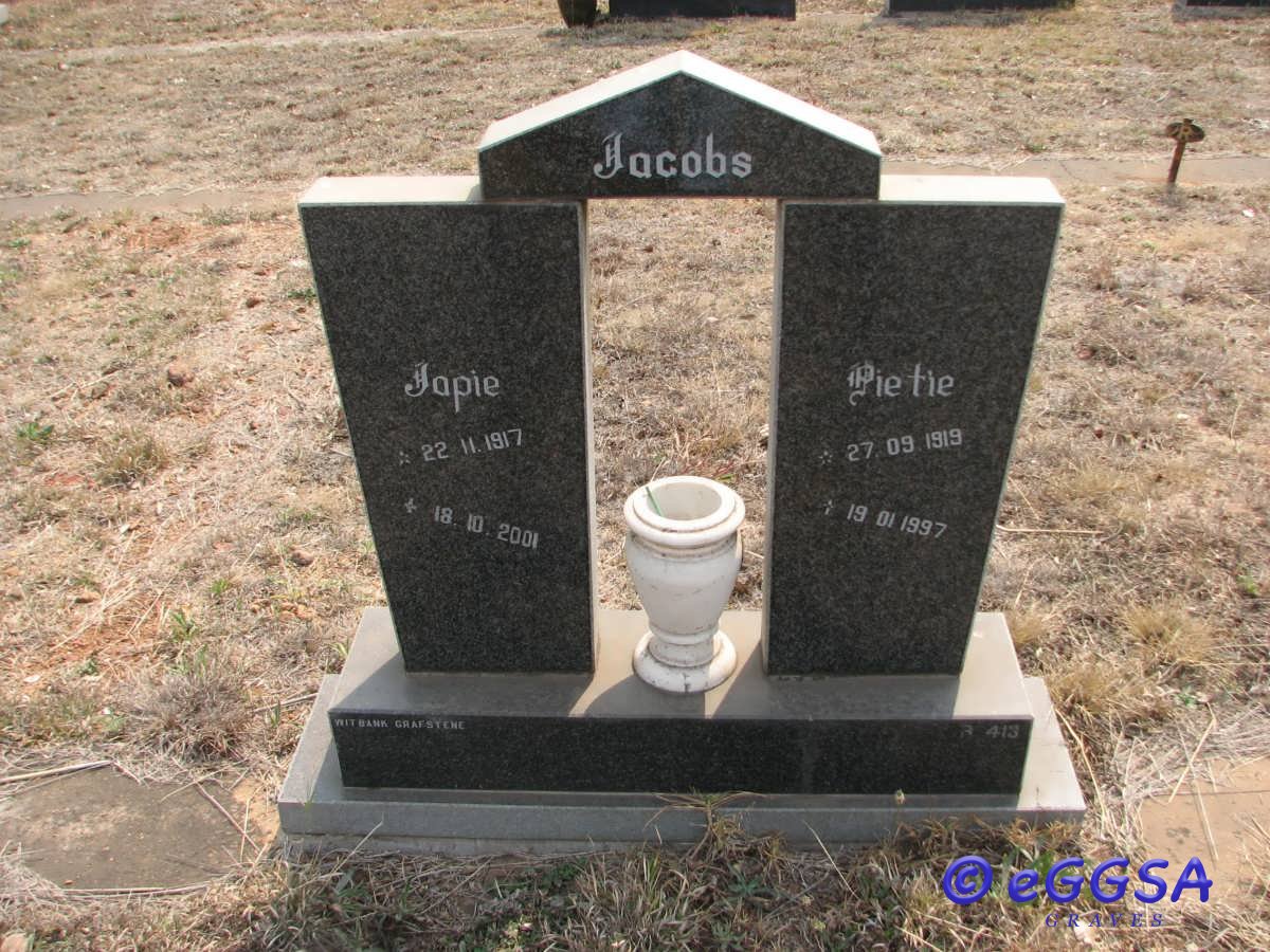 JACOBS Japie 1917-2001 &amp; Pietie 1919-1997