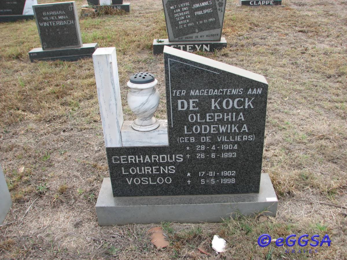 KOCK Gerhardus Lourens Vosloo, de 1902-1998 &amp; Olephia Lodewika DE VILLIERS 1904-1993