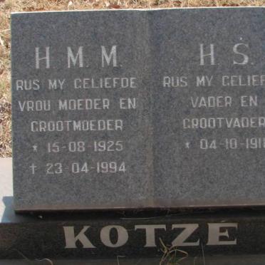 KOTZÉ H.S. 1911- &amp; H.M.M. 1925-1994