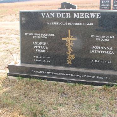 MERWE Andries Petrus, van der 1946-2009 &amp; Johanna Dorothea 1953-