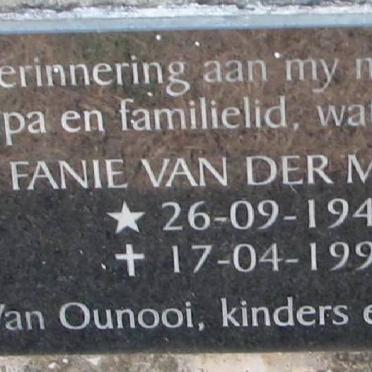 MERWE Fanie, van der 1947-1999