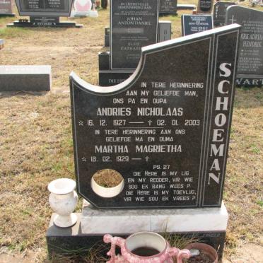 SCHOEMAN Andries Nicholaas 1927-2003 &amp; Martha Magrietha 1929-
