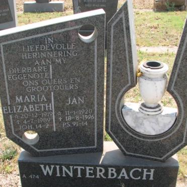 WINTERBACH Jan 1920-1996 &amp; Maria Elizabeth 1919-1989