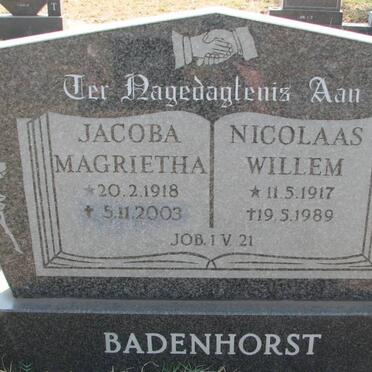 BADENHORST Nicolaas Willem 1917-1989 &amp; Jacoba Magrietha 1918-2003