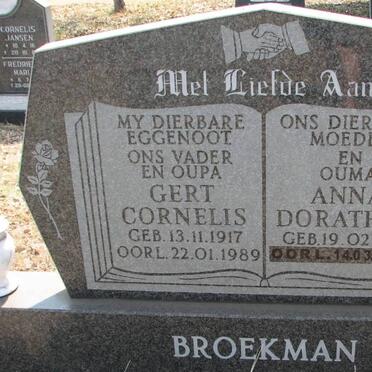 BROEKMAN Gert Cornelis 1917-1989 &amp; Anna Dorathea 1919-2004