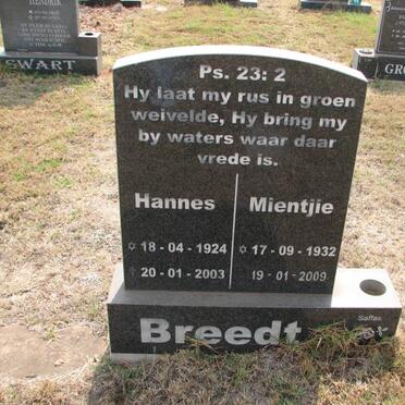 BREEDT Hannes 1924-2003 &amp; Mientjie 1932-2009