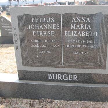 BURGER Petrus Johannes Dirkse 1911-1992 &amp; Anna Maria Elizabeth 1913-1991