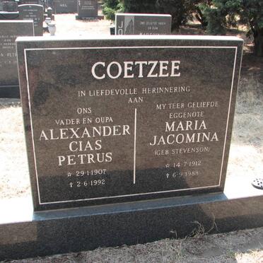 COETZEE Alexander Cias Petrus 1907-1992 &amp; Maria Jacomina STEVENSON 1912-1988