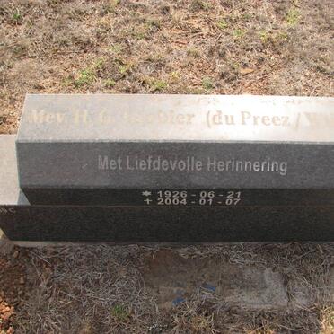 GROBLER H.G. nee DU PREEZ 1926-2004