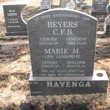 HAVENGA Beyers C.F.B. 1916-1994 &amp; Marie M. JANKOWITZ 1920-2003