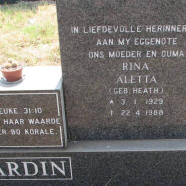 JARDIN Rina Aletta nee HEATH 1929-1988