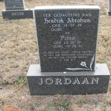 JORDAAN Hendrik Abraham 1929- &amp; Petro 1939-1993