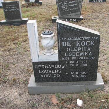 KOCK Gerhardus Lourens Vosloo, de 1902-1998 &amp; Olephia Lodewika DE VILLIERS 1904-1993