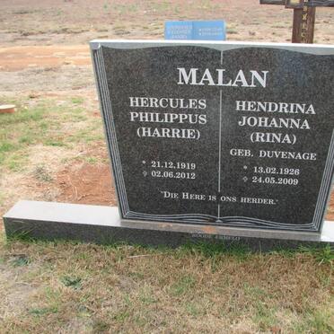 MALAN Hercules Philippus 1919-2012 &amp; Hendrina Johanna DUVENHAGE 1926-2009