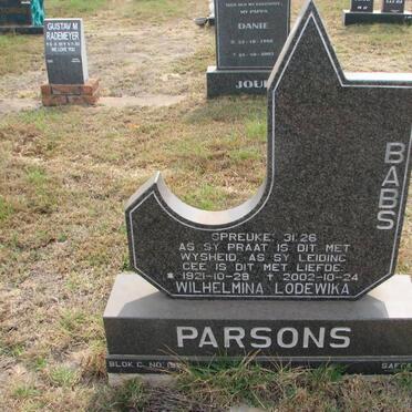 PARSONS Wilhelmina Lodewika 1921-2002