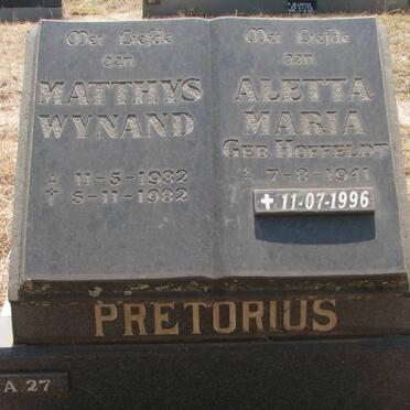 PRETORIUS Matthys Wynand 1932-1982 &amp; Aletta Maria HOFFELDT 1941-1996