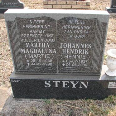 STEYN Johannes Hendrik 1937-2000 &amp; Martha Magdalena 1938-1998