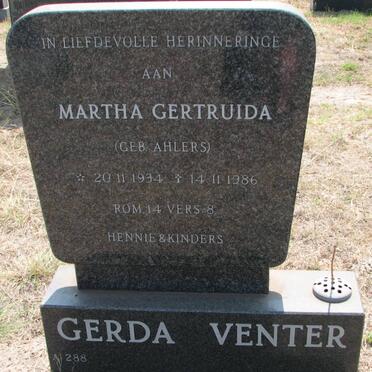 VENTER Martha Gertruida nee AHLERS 1934-1986