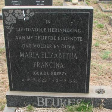 BEUKES Maria Elizabetha Francina nee DU PREEZ 1922-1965