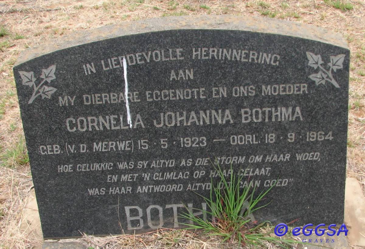 BOTHMA Cornelia Johanna nee V.D. MERWE 1923-1964