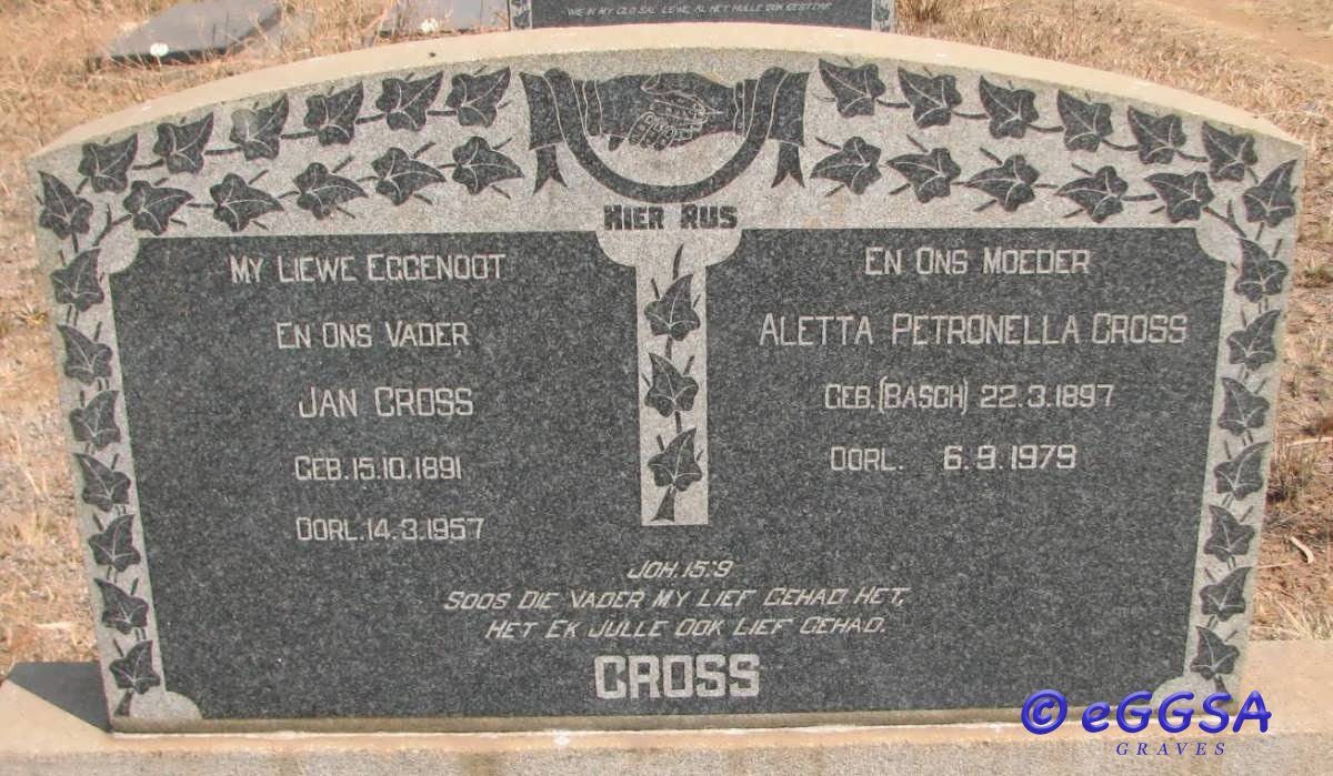 CROSS Jan 1891-1957 &amp; Aletta Petronella BASCH 1897-1979