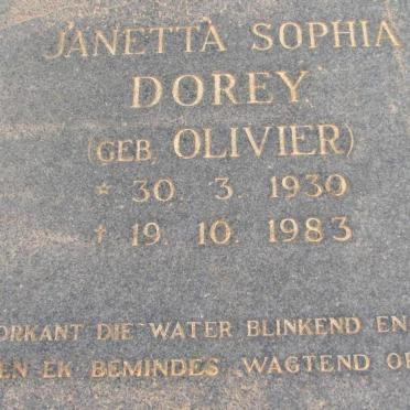 DOREY Janetta Sophia nee OLIVIER 1930-1983