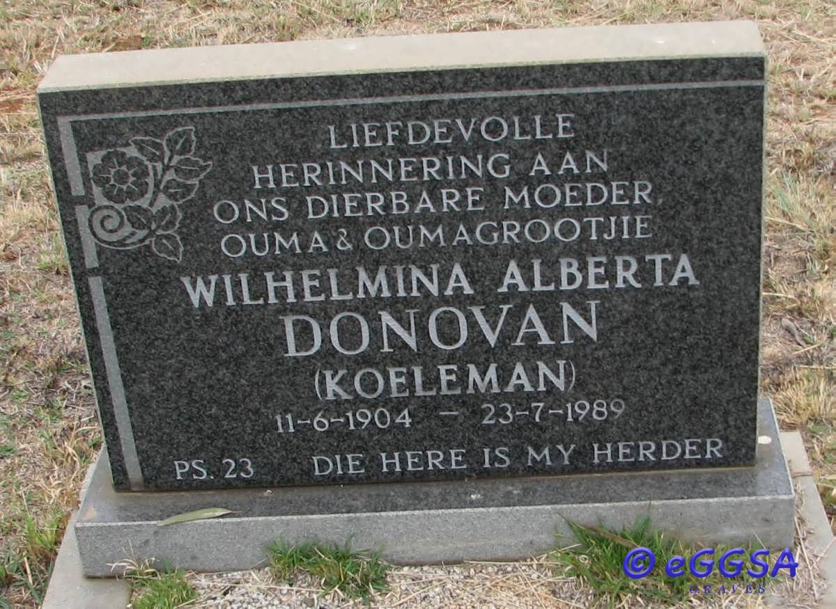 DONOVAN Wilhelmina Alberta nee KOELEMAN 1904-1989