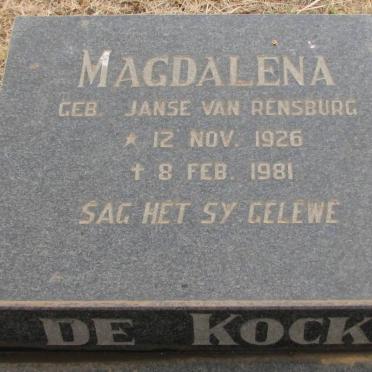 KOCK Magdalena, de nee JANSE VAN RENSBURG 1926-1981