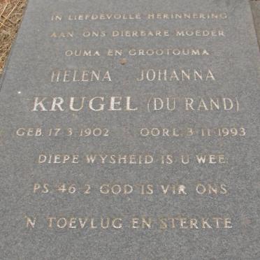 KRUGEL Helena Johanna nee DU RAND 1902-1993
