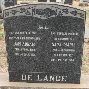 LANGE Jan Abram, de 1900-1971 &amp; Sara Maria RAUBENHEIMER 1907-1984
